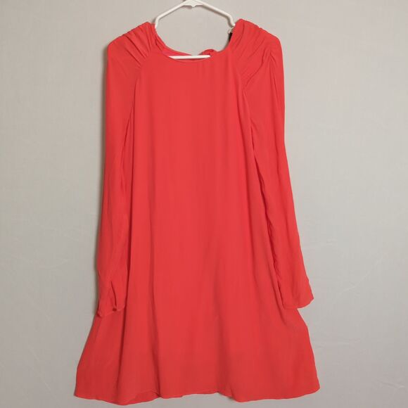 ZARA Trafaluc Ruffle Open Back Long Sleeve Mini Dress - Size M - Coral NWT - Picture 1 of 6